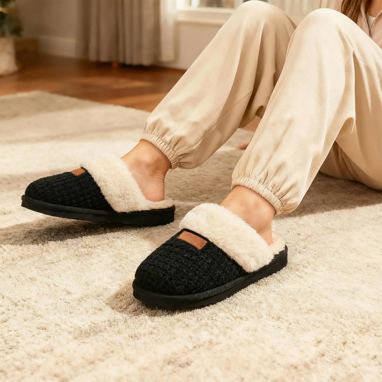 Comwarm Hausschuhe mit Kunstfellfutter für Damen, weiche, flauschige Innenhausschuhe, flauschig warme, bequeme Damenhausschuhe mit Memory-Schaum. – Detail 3
