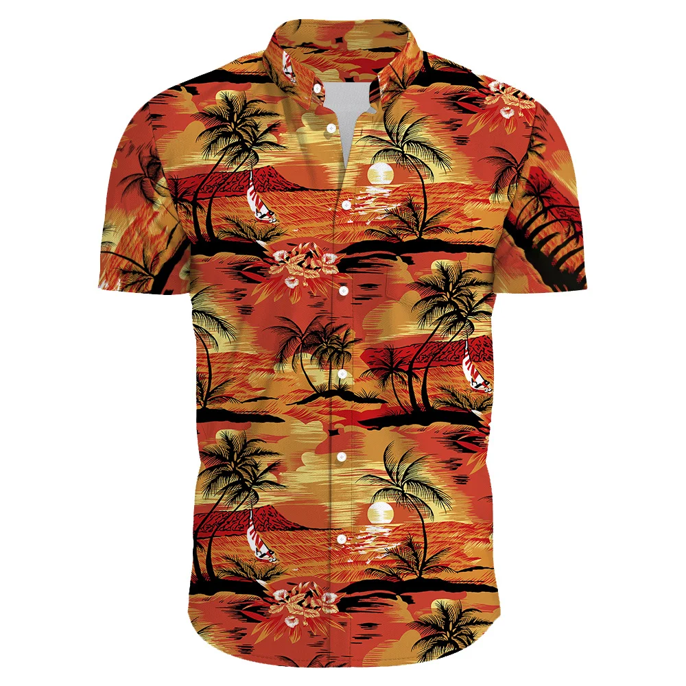 Camisa estampada com flores havaianas masculina, manga curta, moda coreana, trajes casuais, tops grandes, venda floral