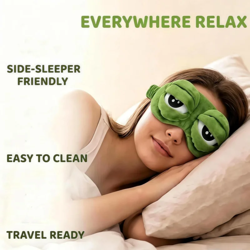 5/1PC 3D Sad Frog Sleep Mask Full Light Blocking Soft Plush Cartoon Eyepatch Portable Travel Office Sleeping Blindfold