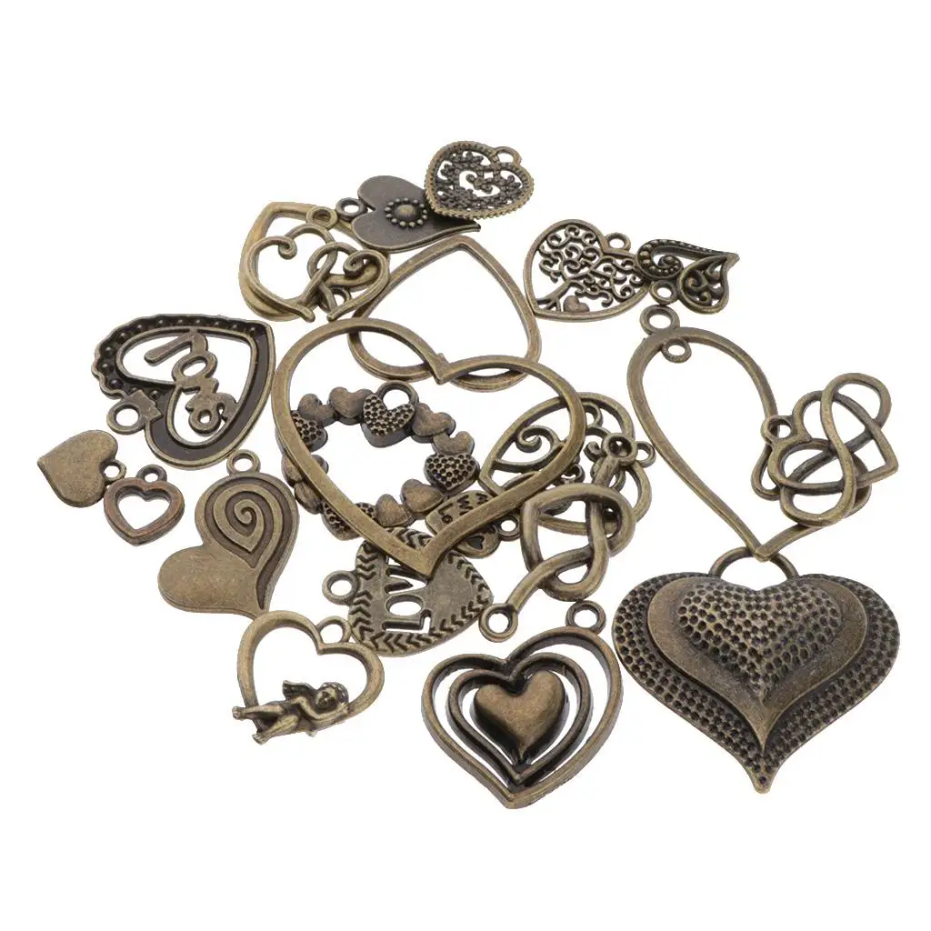 Assorted Antique Bronze Heart Charms Vintage Style Alloy Pendant for Jewelry Making Findings Crafting Necklace Bracelet