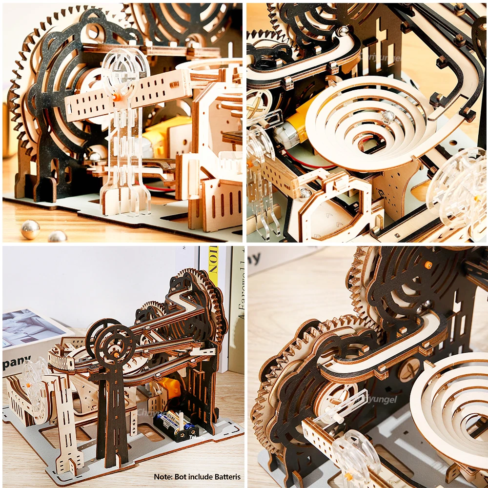 3D Wooden Puzzle Marble Run Set DIY Assemble Mechanical Model Building Kits STEAM Educational Toys for Adult Kids Birthday Gifts