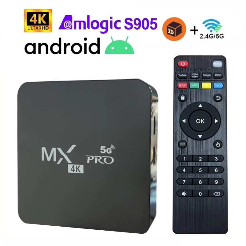 

MX-PRO TV BOX Android 2.0 4G и 5G Dual WiFi Оригинальный Amlogic S905 Четырехъядерный процессор 8GB Media Player HD 4K Телевизионная приставка iptv