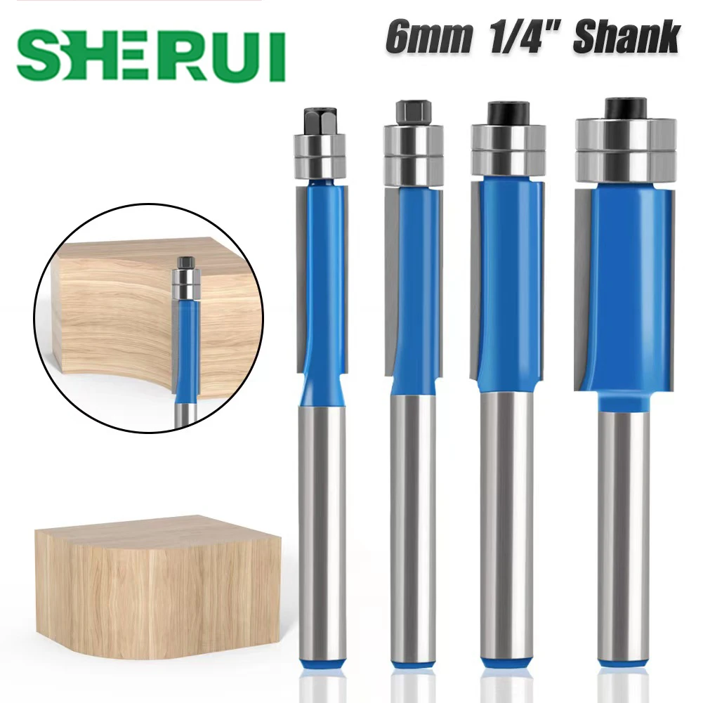 6MM 1/4′′ Flush Trim Bit Router Bit Woodworking Milling Cutter For Wood Bit Face sh TriMill Tools Carbide Cutter End Mill New