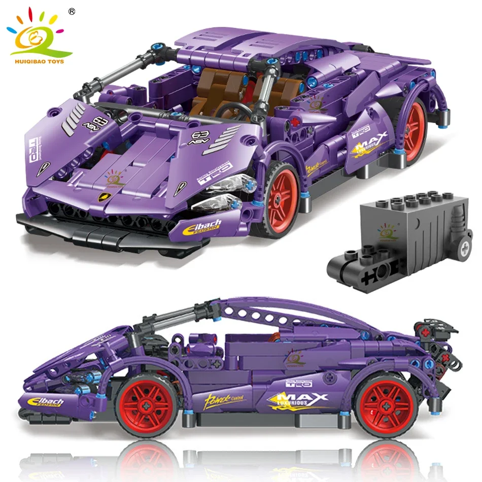 HUIQIBAO 465PCS Technical Lambor Sports Car Building Blocks City Racing Pull Back Famous Vehicle Brick Toy for Children Boy Gift