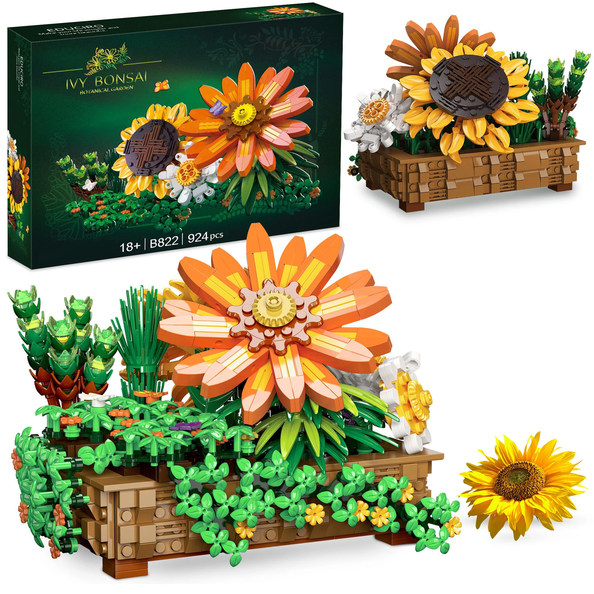 

924pcs Chrysanthemum Sunflower Building Set Creative Building Block Flower Botanical Collection Gifts for Adult Home Table Decor