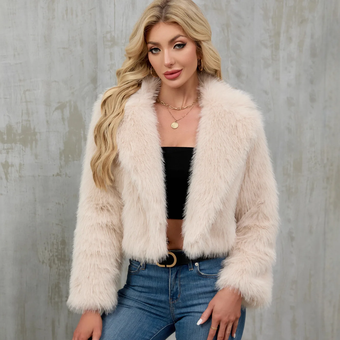 Solid Color Faux Fur Jacket Coat Women Fashion Lapel Long Sleeve Keep Warm Artificial Fur Temperament Elegant Female Clothing
