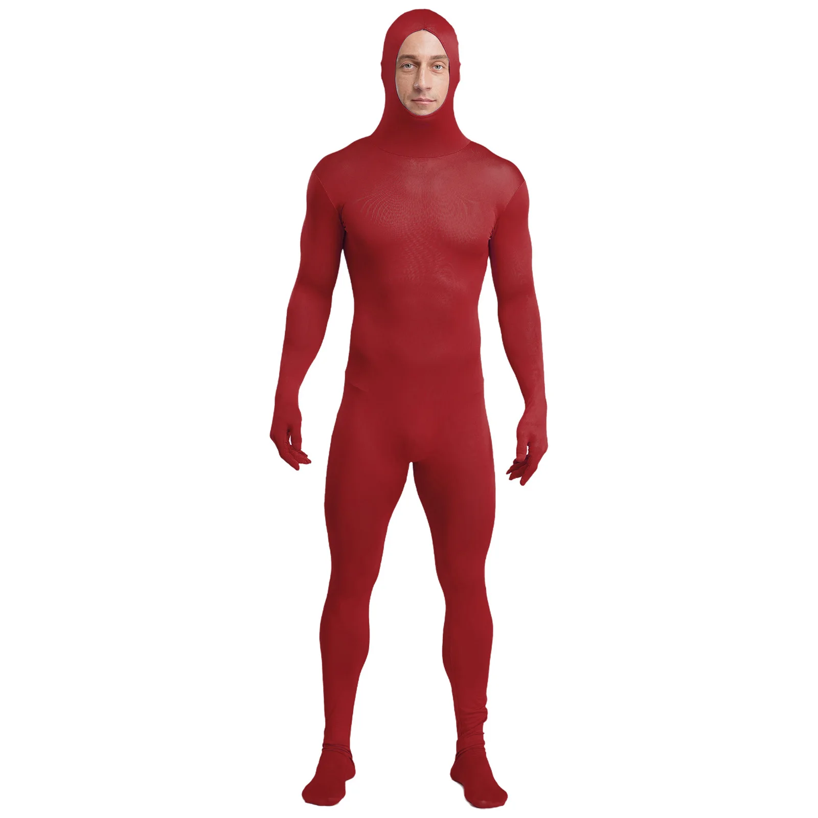 

Unisex Full-body Unitard Open Face Hood Gloved Sleeves Footed Hooded Jumpsuit One-piece Raves Party Dance Cosplay Zentai