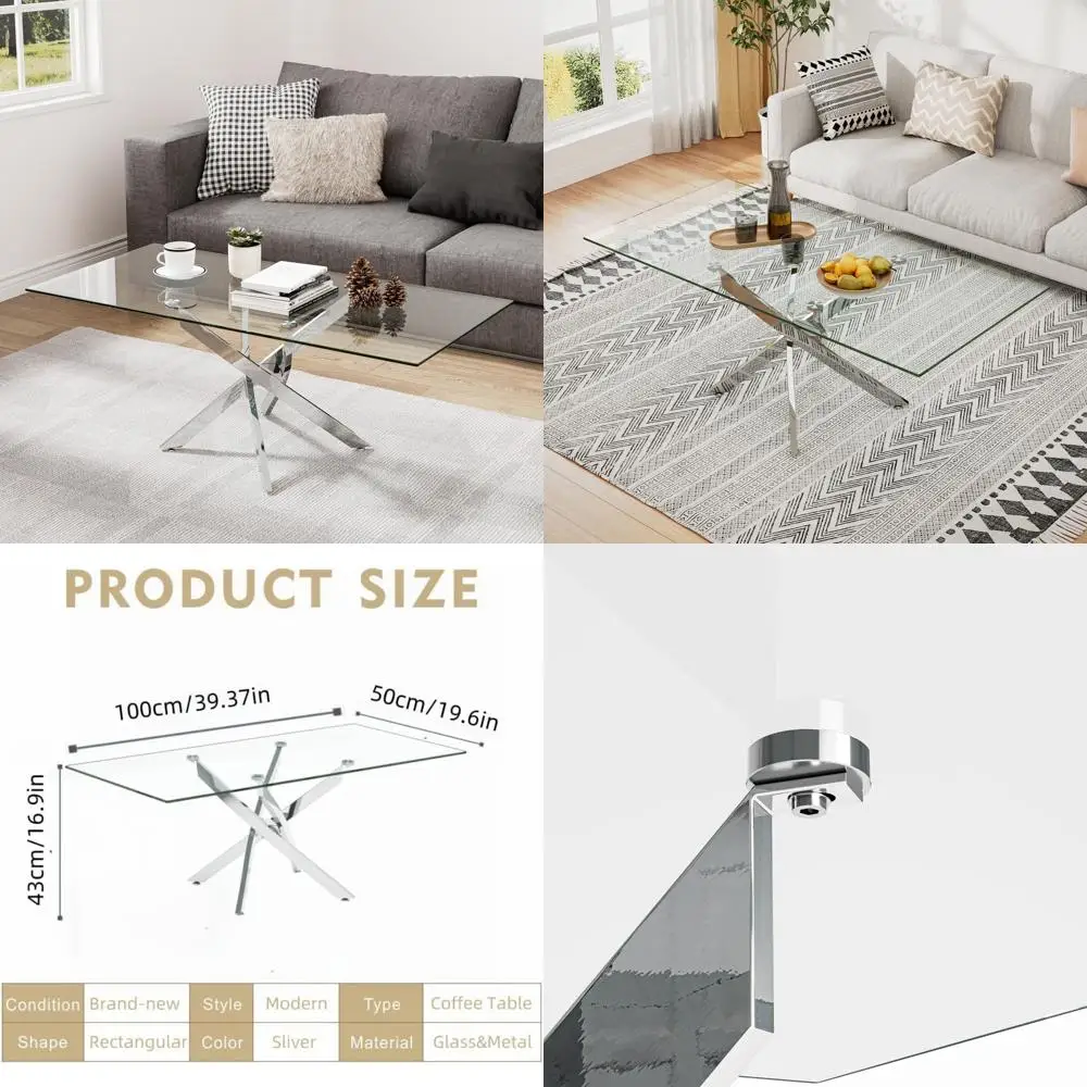 

Rectangle Tempered Glass Coffee Table with Chrome Legs for Modern Living Spaces