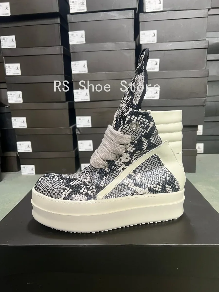 Ro مصمم أحذية الرجال حذاء رياضة النساء رمادي بوا الجلود حذاء بوت بطول الكاحل جامبو الأربطة منصة 6 سنتيمتر نعل سميك عالية أعلى حذاء كاجوال #4