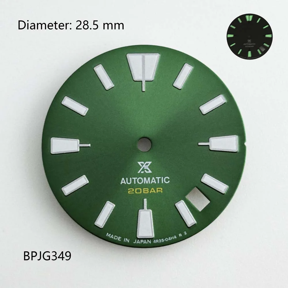 28.5mm hijau bercahaya 4.2 inci kalender tunggal literal NH35 aksesoris jam tangan pria aksesoris dial jam