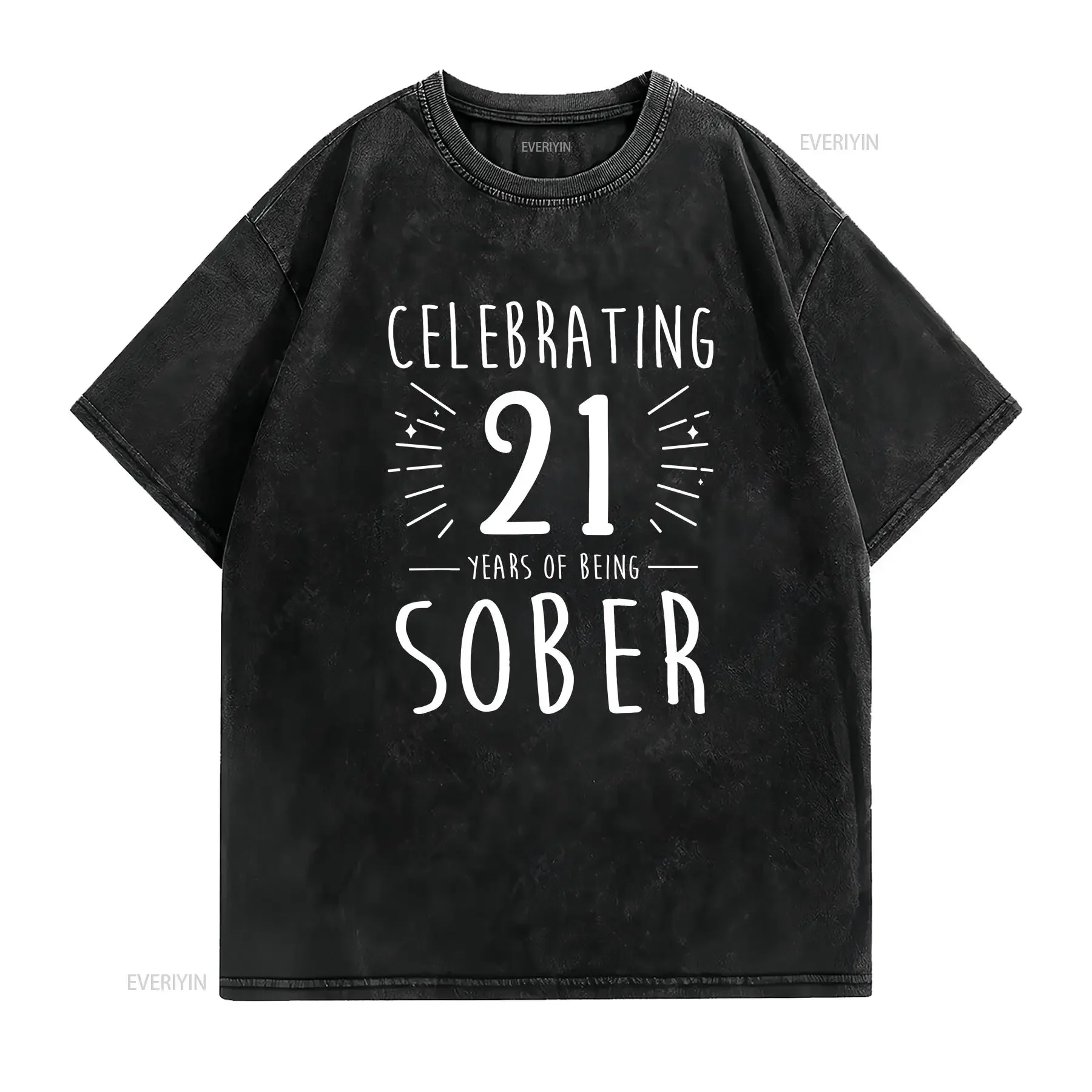 Celebrating 21 Years Sober Sobriety Anniversary AA Recovery T Shirt  vintage Washed Stretched fashion homme streetwear