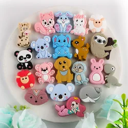 10Pcs Baby Silicone Beads Food Grade Silicone Teether Chewing Beads Cartoon Animal DIY Baby Pacifier Chain Toy