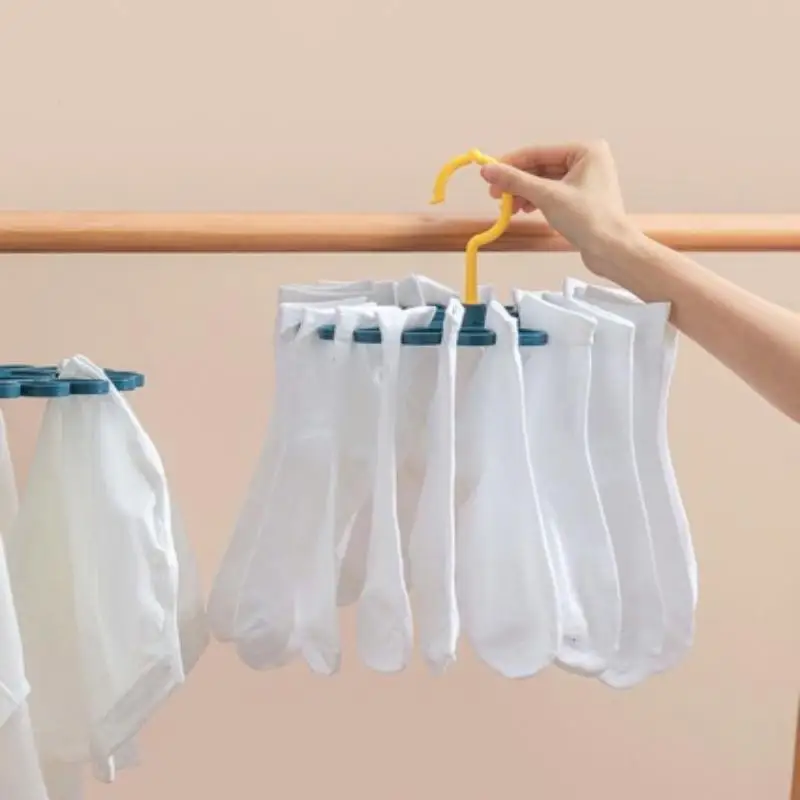 Sock Drying Rack Multi-functional 360° Rotatable Hanger with Non-slip Clips for Small Clothes Drying