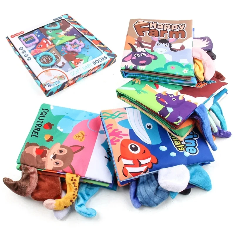 Early Education 3D Cloth Book Sound Paper Enlightenment Toy with Tail Baby Marine Animal Cognition Child Puzzle Palm Soft Book