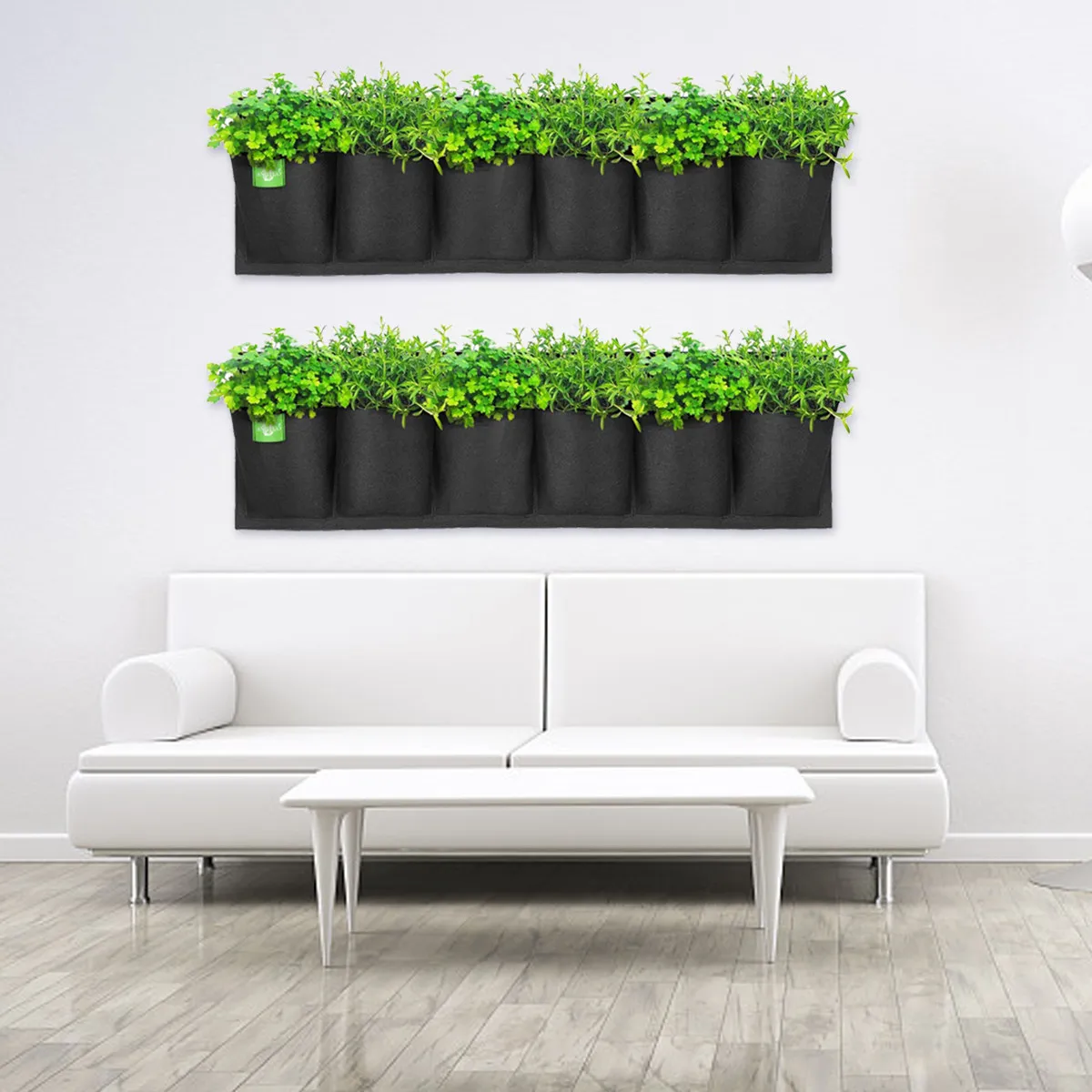 Maceta Colgante de Pared con 6 Bolsillos, Contenedor de Cultivo de Fieltro Negro, Jardinera Vertical para Hierbas y Vegetales, Bolsa de Cultivo para Plantas de Exterior y Balcón