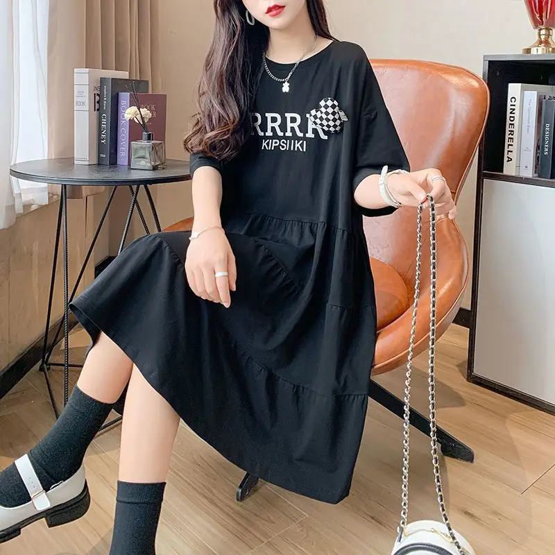 Estate nuova lettera di stampa nera Oversize Mini abito manica corta allentata Solid Fashion T Shirt Dress Casual Trend abbigliamento donna