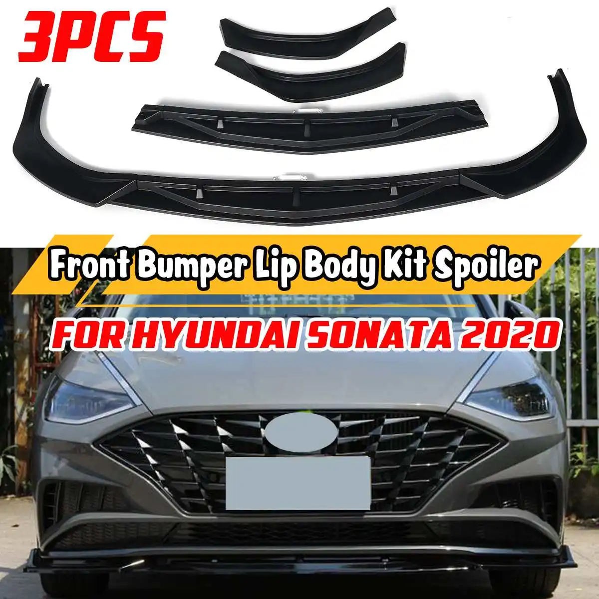 New 3 Pieces Car Front Bumper Lip Deflector Lips Diffuser Splitter Spoiler Protection Cover Trim For Hyundai For Sonatas 2020