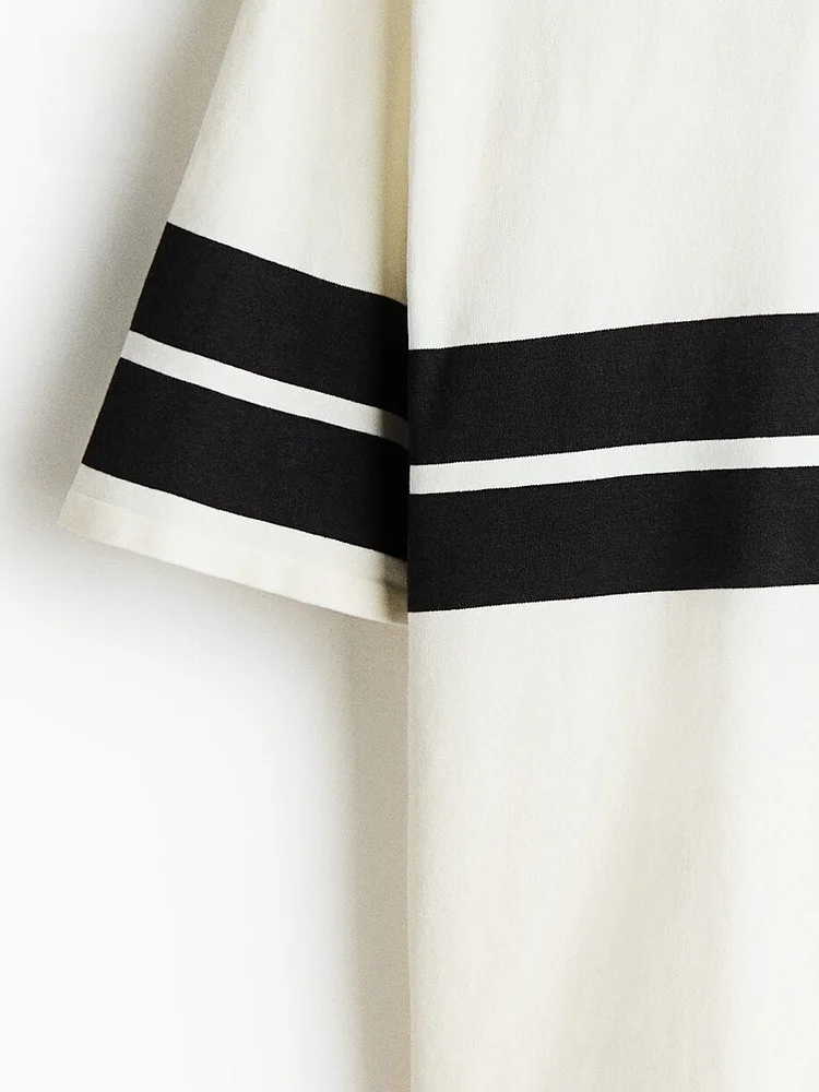 Spring New Men's Loose Knitted  irt H&M 330209 Casual Sle Button Strip Pattern Regular Thin Universal Fit