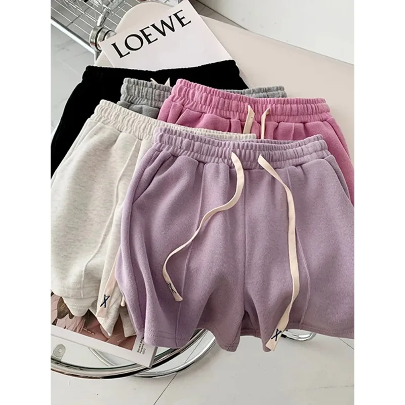 ZOCI 2026 Summer Shorts Women Elasticity Lovely Girls Korean Style Sweet Students Harajuku Simple Pure Gray Trousers Female