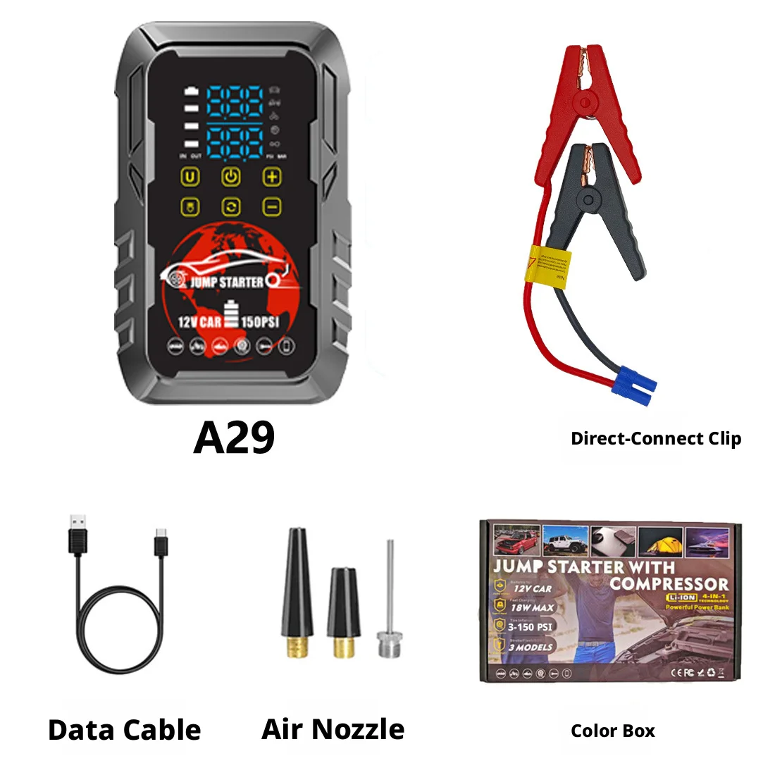 All-in-One Car Jump Starter with Digital Tire Inflator, Built-in Air Pump and Battery Booster, 12V Portable Power Bank for Gas.