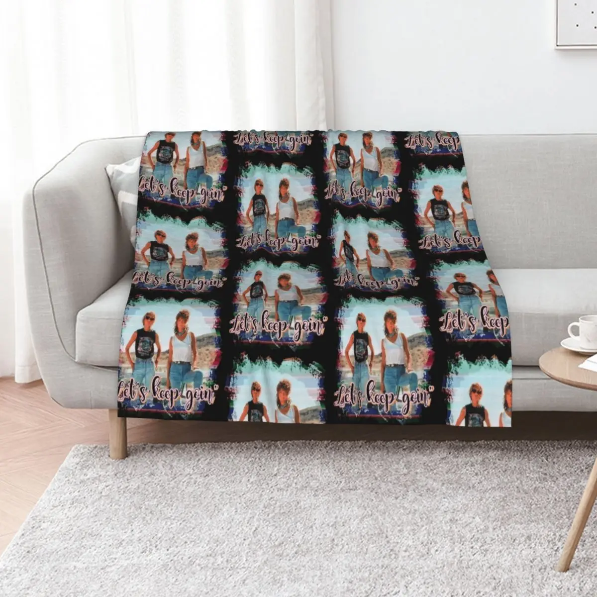 Cute funny Thelma Louise country friends lets keep goin boots thunderbird movie Throw Blanket bed plaid Shaggy Blankets
