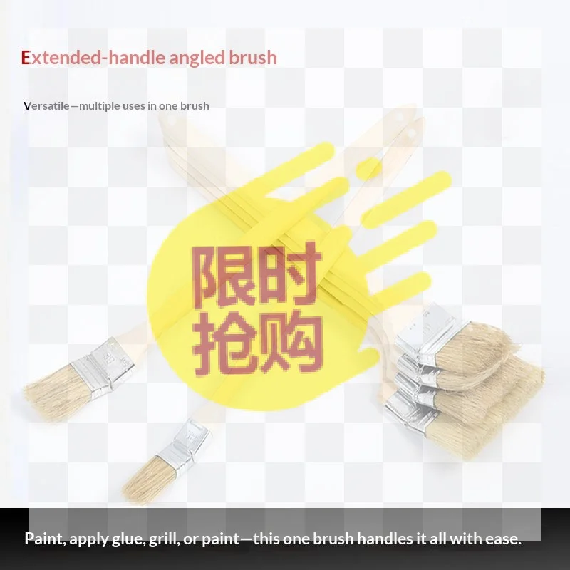 【CMO】New Long Handle Marine Paint Brush Solid Wood Handle Mixed Pig Mane Elbow Shape BBQ Cleaning Tool