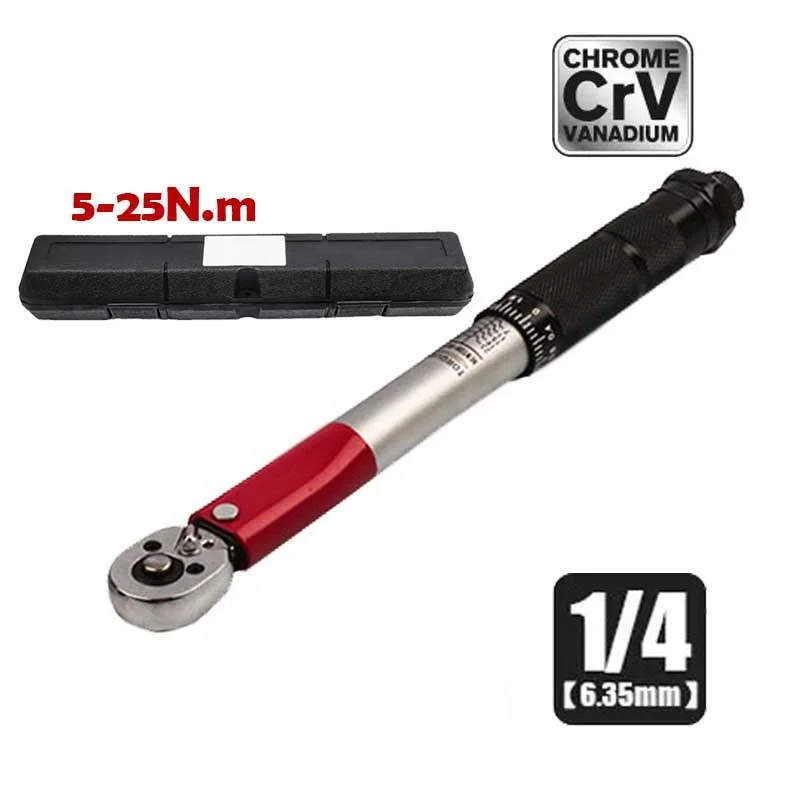 5-25N.m Torque Wrench 1/4 Precise Reversible Ratchet Torques Key Professional Bicycle Motorcycle Car Automotive Tool