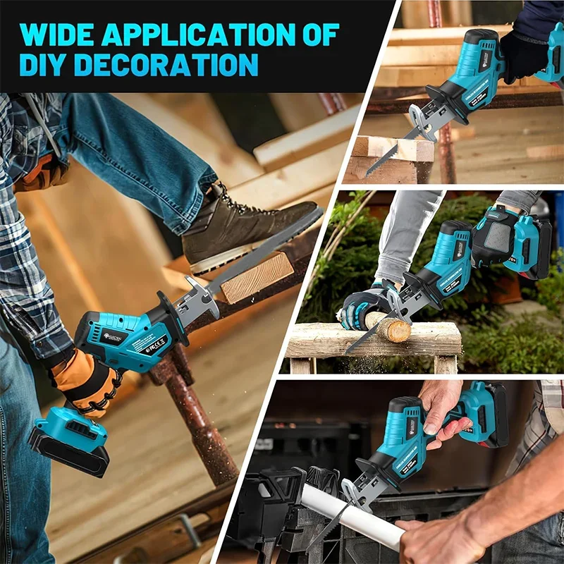 EGOD Brushless Reciprocating Saw High Power 3500RPM Home Outdoor Garden Multi-Purpose Wood Power Tool Fit Makita 18V Battery