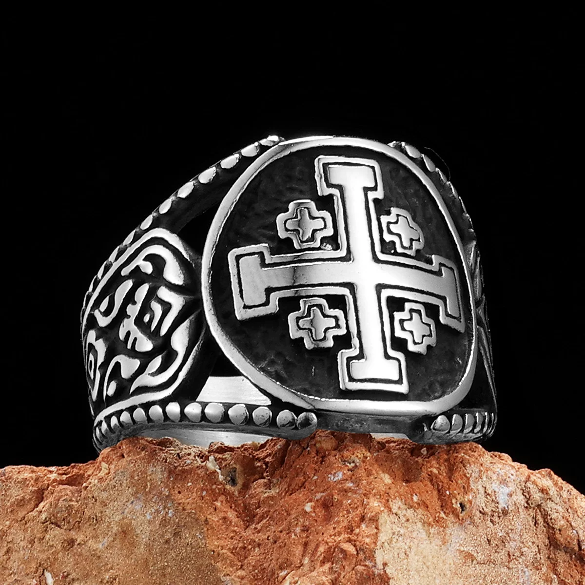 Jerusalem Crusader Cross Men Rings Stainless Steel Punk Rock Cool Stuff Fashion Accessories Jewelry For Women Gift Wholesale