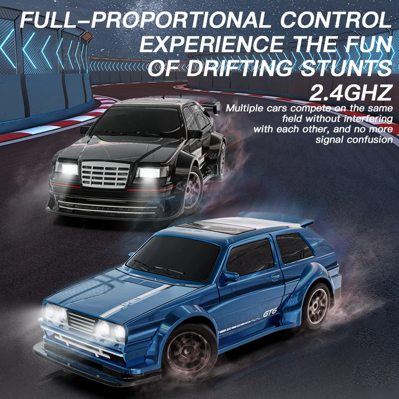 KF30 1:43 4WD Drift Racing RC Car With Gyroscope Speed Real Lighting And Damping High Speed Remote Control Cars For Kids Toys