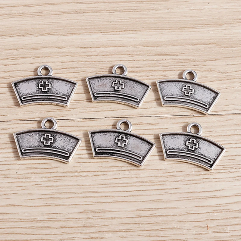 30pcs 20x14mm Cute Alloy Nurse Cap Charms Pendants for Jewelry Making Necklaces Earrings Bracelets DIY Crafts Accessories