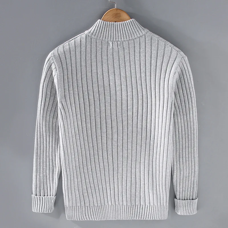 8525 Spring Autumn Knitting Cardigan For Men Korean Style Simple Solid Color Zipper Slim Warm Half Turtleneck Knitted Sweaters