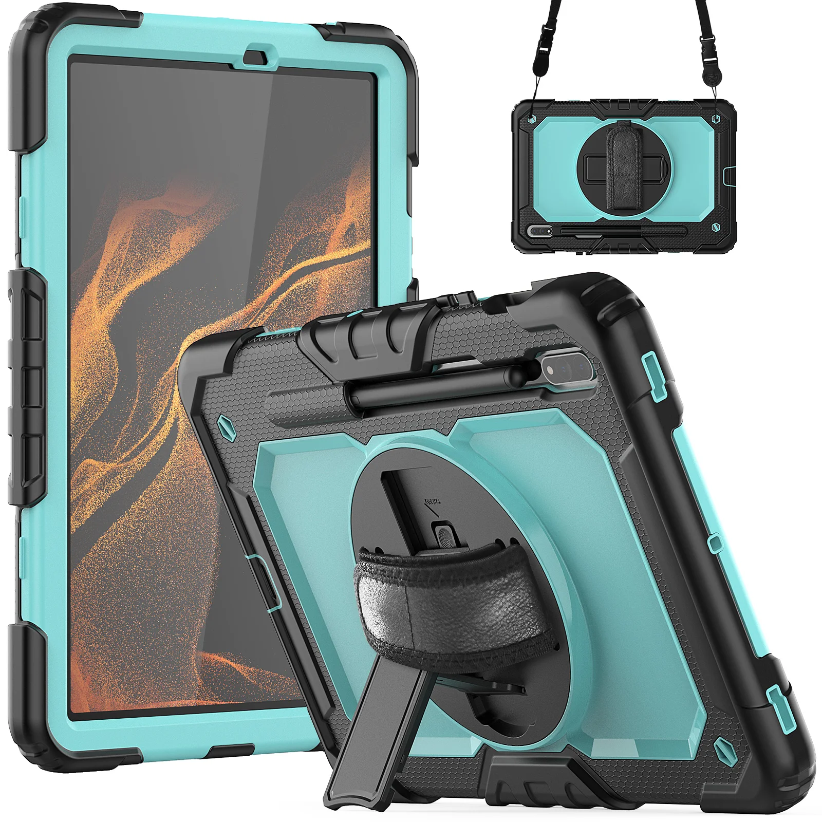 

Case For Samsung Galaxy Tab S8 Ultra 14.6 SM-X900 X906 S7 S8 Plus SM-X800 X806 T970 X700 X706 Hand Strap 360 Rotatable Cover