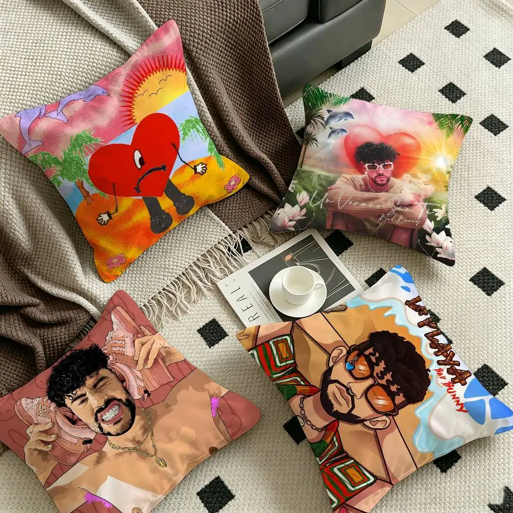 B-Bad B-Bunny Latin Singer Personalized Pillow Cover Kids Bedroom Wild Party Decor Pillowcase kid Birthday shower Gift