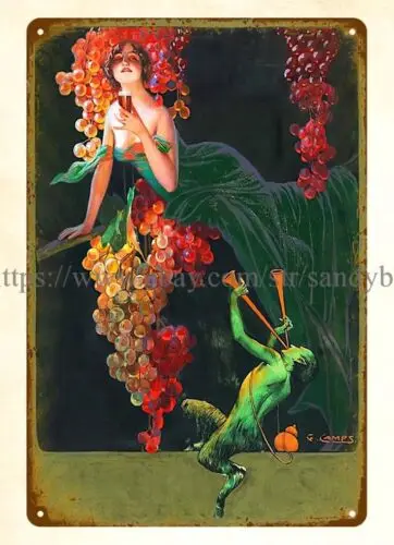 plaque c1900 Gaspar Camps i Junyent wine ads satyr art nouveau metal tin sign