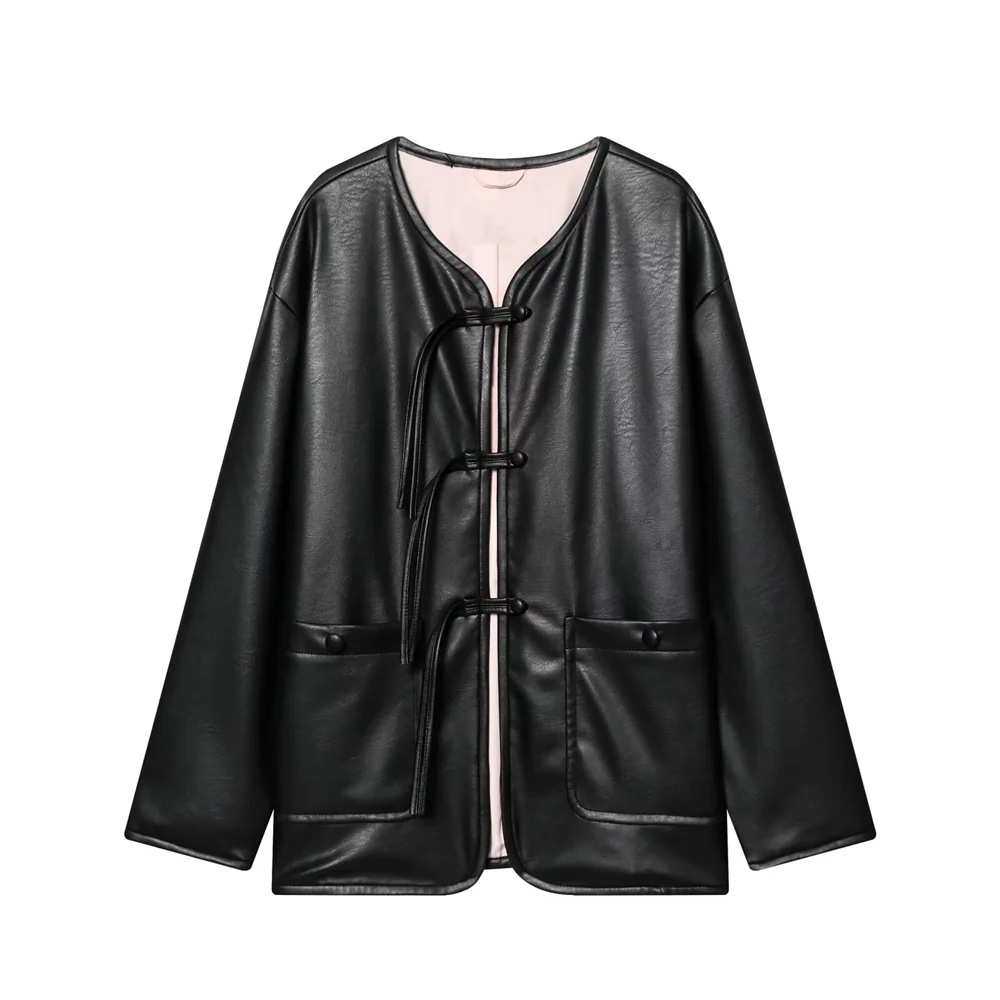 

2026 new women's commuting style loose round neck shoulder long sleeved new Chinese style buttoned jacket