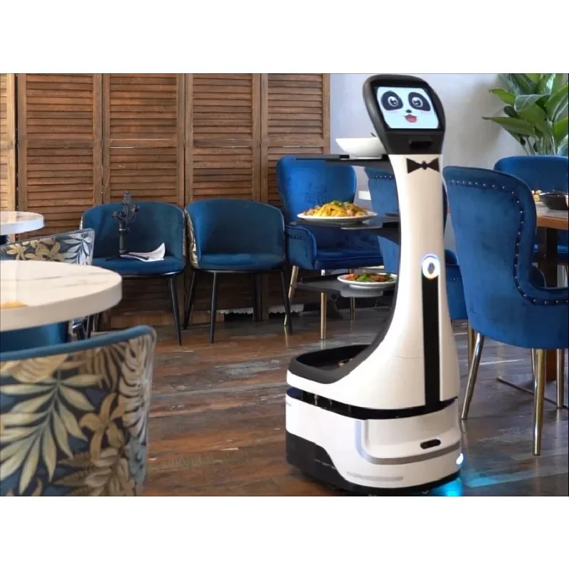 Il ristorante dell'hotel del robot di consegna del cibo ha utilizzato il robot di consegna del materiale dell'ABS del sistema di controllo Android intelligente da 43 kg