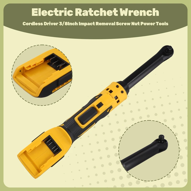 Extended Electric Ratchet Wrench Cordless Driver 3/8Inch Impact Removal Screw Nut Power Tools For Dewalt 18V 20V Battery