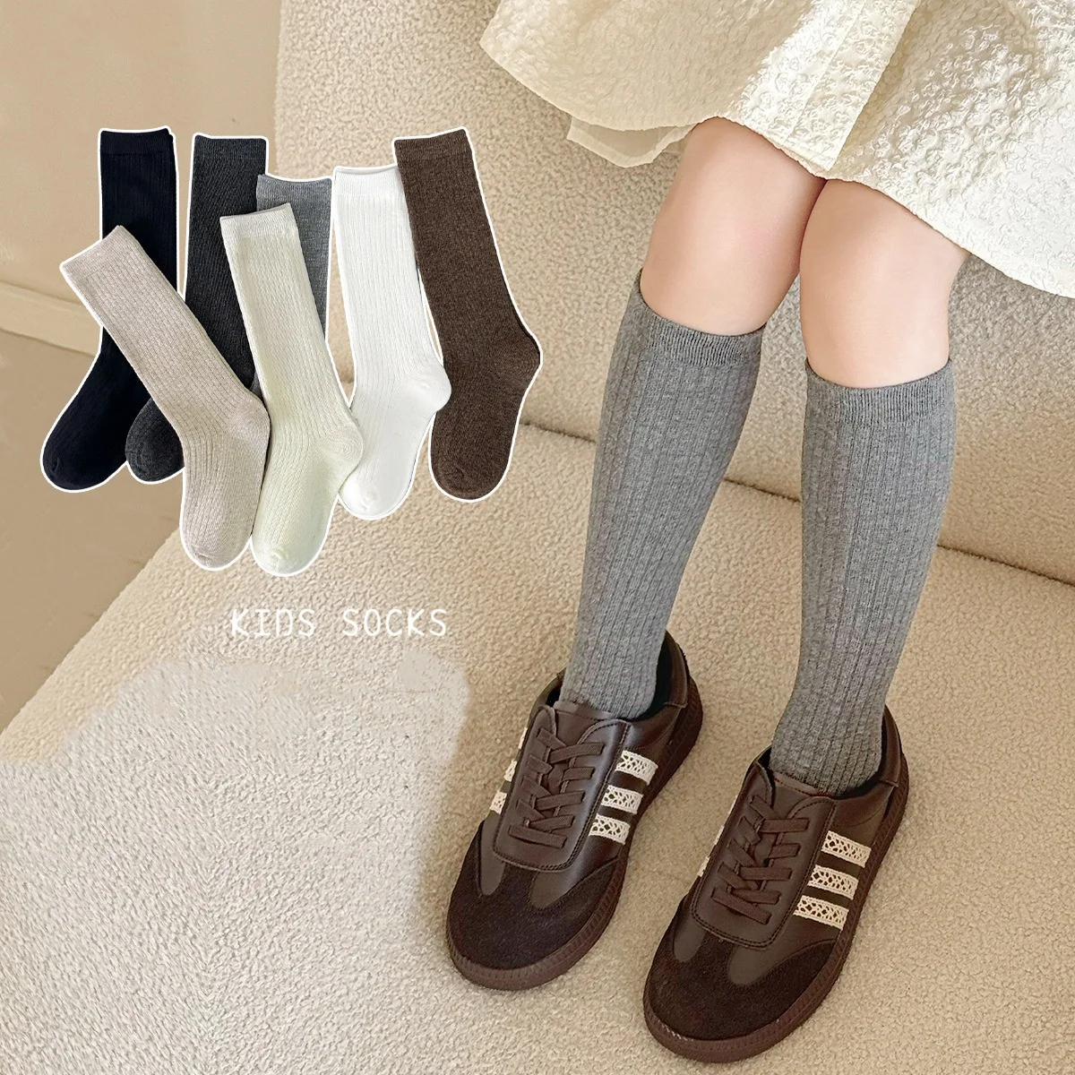 3-12Y Girls' Long Sock Spring Autumn New Children College Style Cotton Boneless Calf Socks Princess Soild Color Casual Stockings