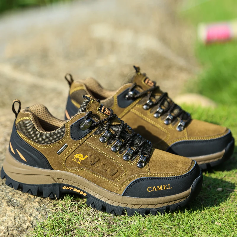Suede Leather Men Hiking Shoes Outdoor Trail Trekking Sneakers Men Non-slip Breathable Climbing Shoes Men Mountain Sports Shoes