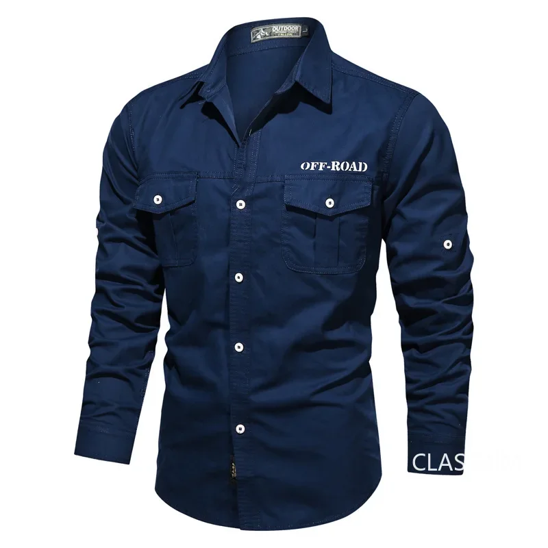 Men Military Long-sleeved Tooling Shirts Male Cotton Outdoor Multi-pocket Casual Shirts Good Quality Man Large Size Solid Shirts