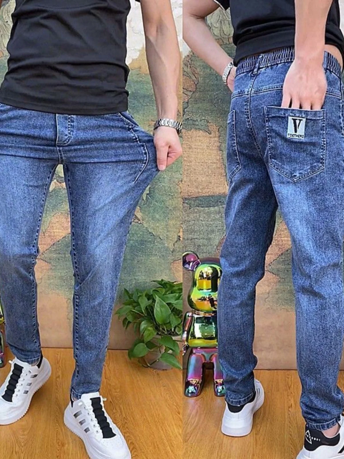 

Blue Casual Straight Leg Jeans for Men Spring Autumn New Sle Loose Fit Youthful American Trendy Workwear Pants