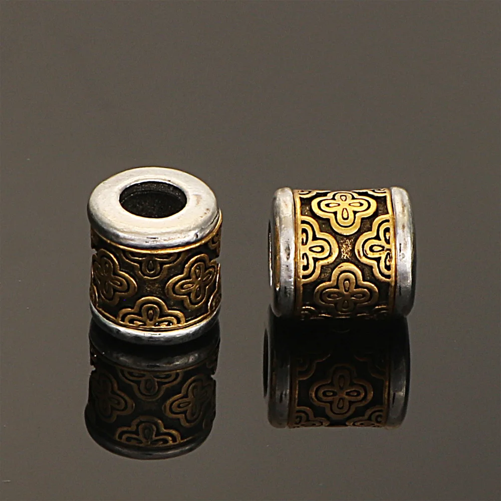 5Pcs 10x11MM Antique Design Golden Silver Plated Cast Metal Striped Tube Spacers Charms Beads For Diy Jewelry Making Accessories