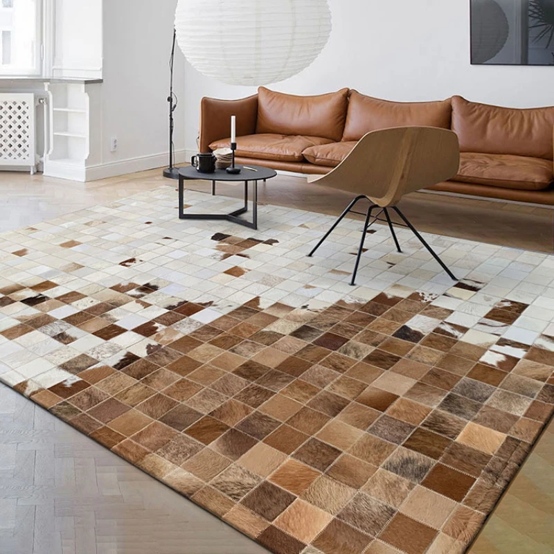 American Nordic Modern  Luxury Style Cowhide Stitching Rug Home Use Living Room Tea Table  Bedroom Bedside Decoration Carpet