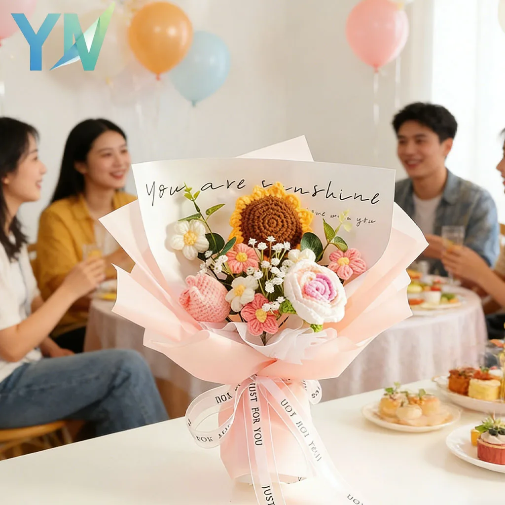 Ramo de rosas tejido a mano para el Día de la Madre, regalo de cumpleaños, flores de ganchillo, rosas artificiales que nunca se marchitan, decoración del hogar, recuerdo de amor