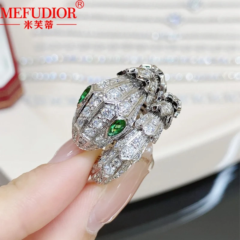 925 Sterling Silver Snake Heard Open Couple Rings Full Duamond Moissanite Luxury Brand Women Men High Quality Party Jewelry Gift