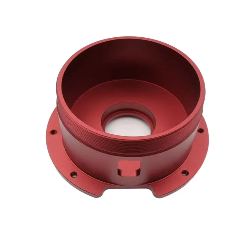 Custom aluminum alloy CNC machined red anodized cavity base round cavity shell