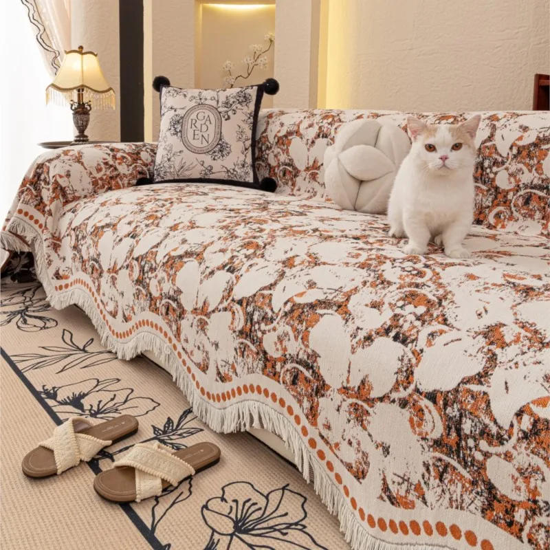 

housses de canapé Sofa Covers Chenille Arc Edge Tassels Lace Sofa Mats Throw Blankets All-season Flower Camping Picnic Blanket