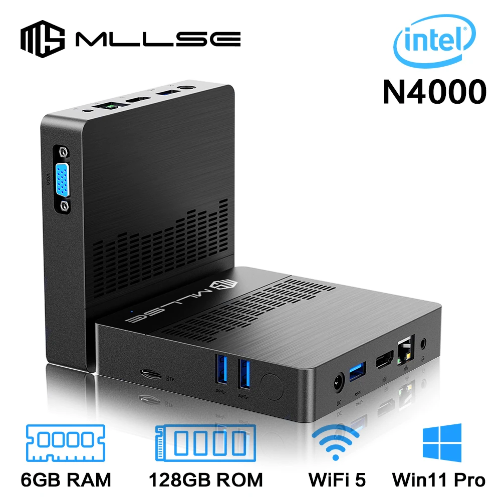 MLLSE 듀얼 밴드 와이파이 블루투스 USB 미니 PC, M2 에어 인텔 제미니 레이크 N4000, 윈도우 11, 6GB RAM, 128GB ROM