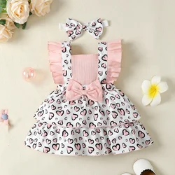 3-24 Months Baby Girl Dress Infant Leopard Print Heart Print Dresses Fly Sleeves Flower Outfit Summer Fashion Girl Clothes